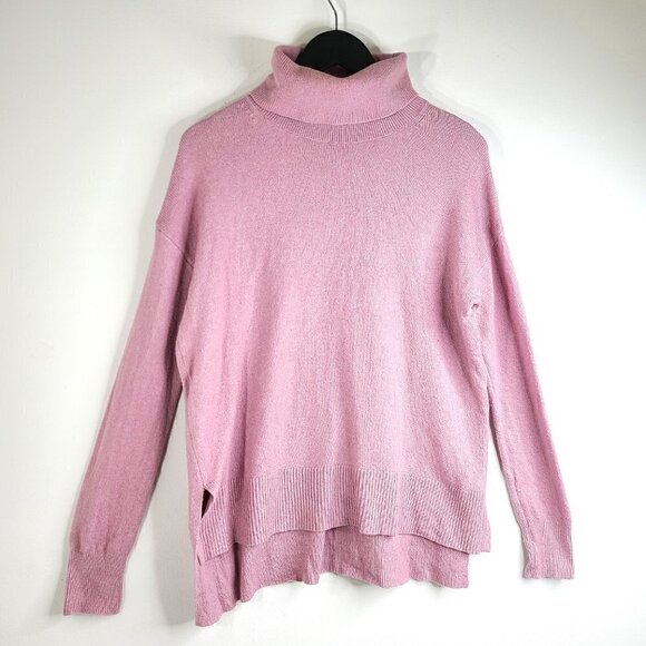 Banana Republic Slouchy Pink Ribbed Knit Oversized Turtle Neck Sweater  SOFT - Picture 1 of 7